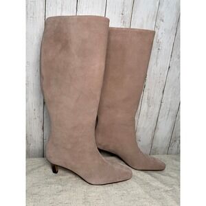 Ann Taylor Taupe Faux Suede Knee High Boots Genuine Leather Sole Kitten Heel 8M